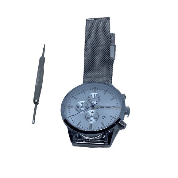 Yisuya Watches Men’s Stainless Steel Chronograph Sports Wristwatches Sliver Tone - Picture 1 of 13